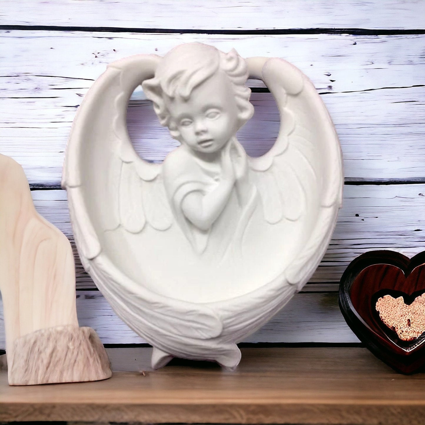 Graceful White Guardian Angel Holy Water Font- Cherub Wall Art - Divine Religious Ornament Decoration-Osiris Craftworks