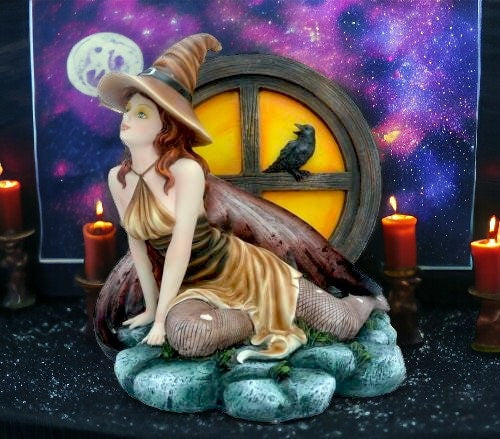 Mystical Enchantress and Raven Figurine - Witch Statue, Majestic Sorceress with Crow Companion, Magical Witchcraft Decor, Fantasy Ornament-Osiris Craftworks