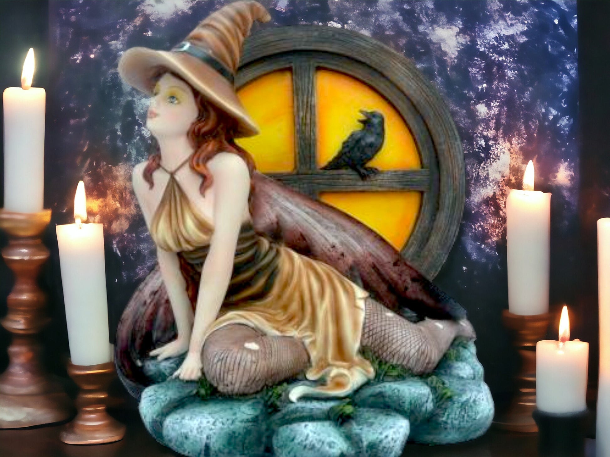 Mystical Enchantress and Raven Figurine - Witch Statue, Majestic Sorceress with Crow Companion, Magical Witchcraft Decor, Fantasy Ornament-Osiris Craftworks