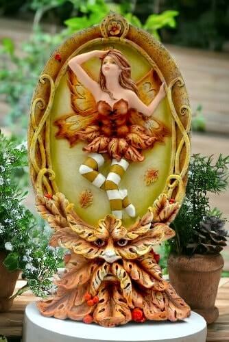 Harvest Fairy and Green Man Figurine, Autumnal Spirit Statue Woodland Nymph with Autumn Guardian, Enchanted Forest Decor Mystical Faerie Art-Osiris Craftworks