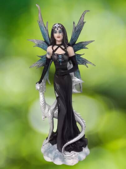 Large Dark Gothic Fairy and Dragon Companion Sculpture Statue Mythical Creatures-Osiris Craftworks