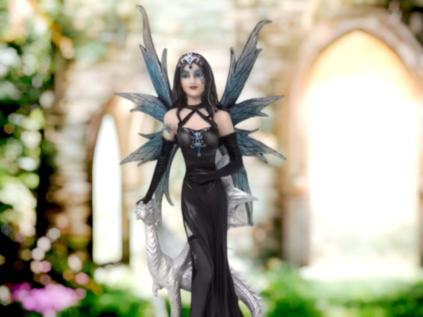 Large Dark Gothic Fairy and Dragon Companion Sculpture Statue Mythical Creatures-Osiris Craftworks