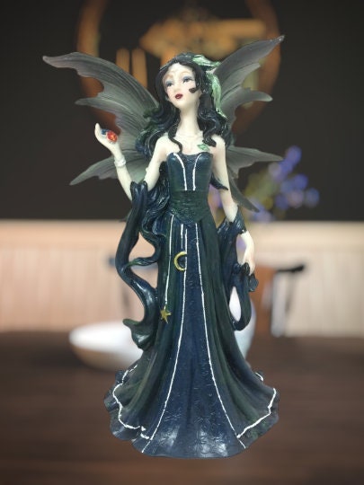 Mystic Midnight Fairy Figurine, Enchanted Fantasy Faerie Statue, Mythical Creature Decor, Starry Night Sorceress, Ethereal Home Ornament-Osiris Craftworks