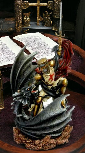 Valiant Templar Knight vs Dragon Statue, Medieval Battle Sculpture, Gothic Home Accent, Legendary Figurine, Epic Tabletop Display-Osiris Craftworks