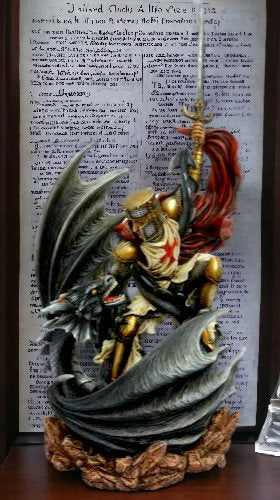 Valiant Templar Knight vs Dragon Statue, Medieval Battle Sculpture, Gothic Home Accent, Legendary Figurine, Epic Tabletop Display-Osiris Craftworks