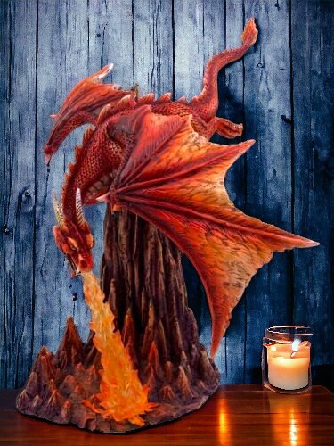 Majestic Fire-Breathing Dragon Statue, Mythical Fire Drake Sculpture, Fantasy Home Decor, Collectible Beast Figurine, Legendary Creature Art