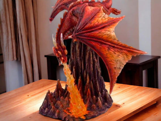 Majestic Fire-Breathing Dragon Statue, Mythical Fire Drake Sculpture, Fantasy Home Decor, Collectible Beast Figurine, Legendary Creature Art