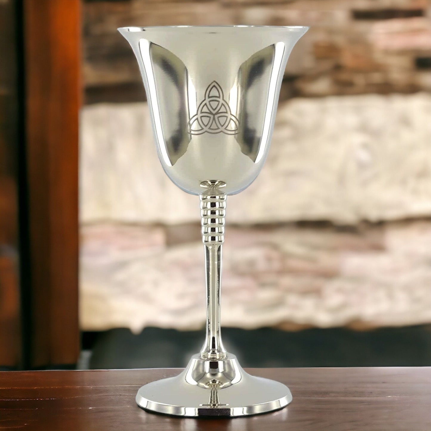 Elegant Silver Metal Goblet with Triquetra Celtic Symbol | Wiccan Altar Chalice | Pagan Ritual Cup Spiritual Decor | Mystic Drinking Vessel-Osiris Craftworks