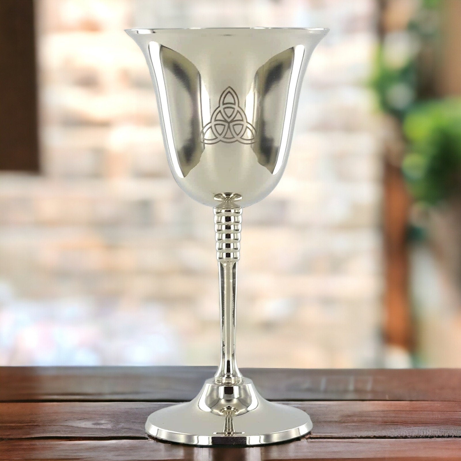 Elegant Silver Metal Goblet with Triquetra Celtic Symbol | Wiccan Altar Chalice | Pagan Ritual Cup Spiritual Decor | Mystic Drinking Vessel-Osiris Craftworks