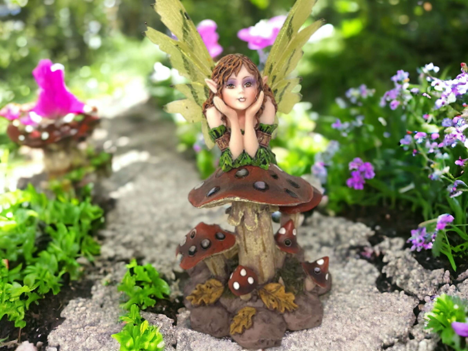 Flower Fairy Resting on Toadstool Statuette Figurine Ornament Sculpture Fairies Collection Figure-Osiris Craftworks