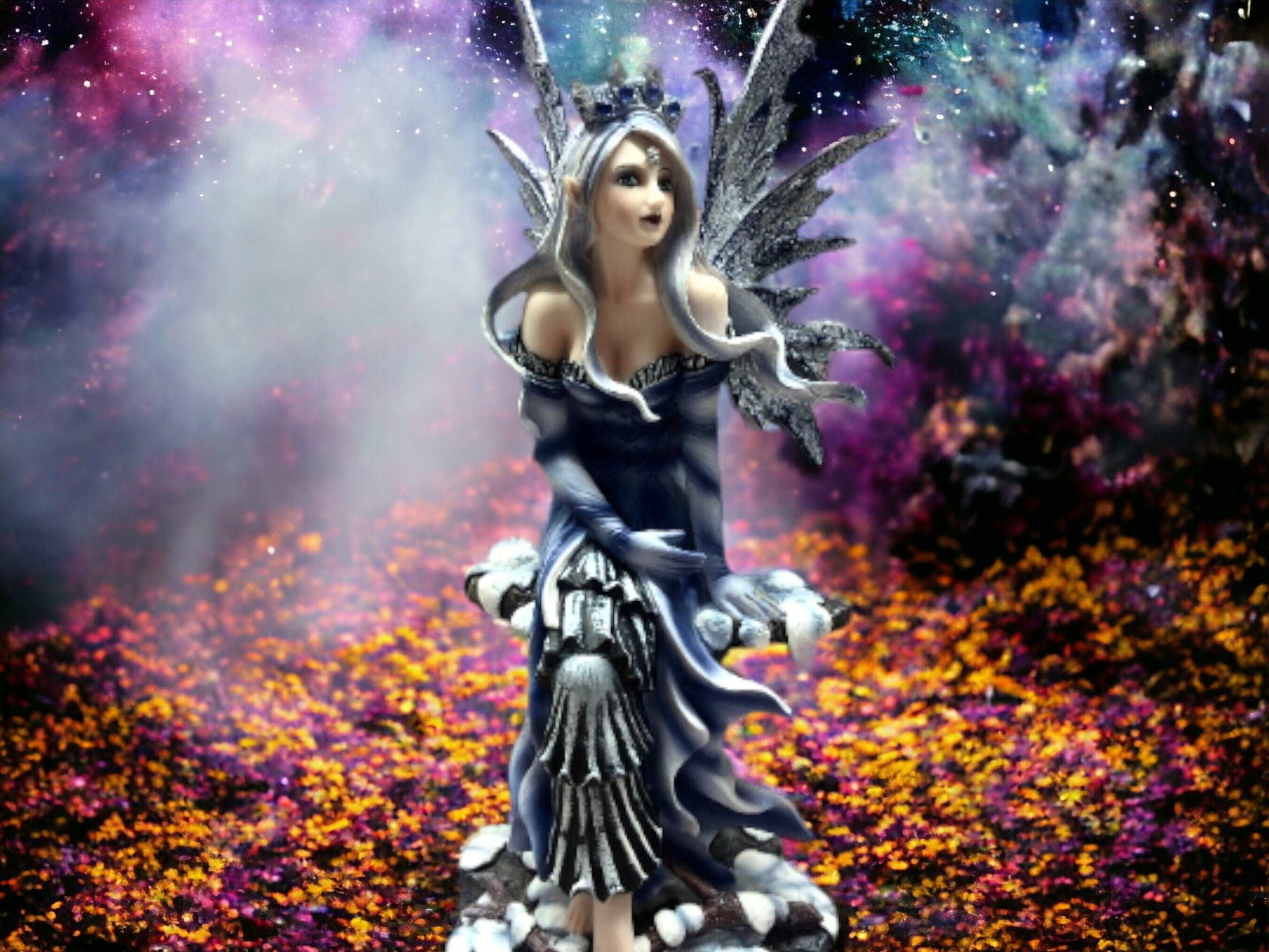 Blue Sitting Winter Fairy Figurine Statue Ornament Mythical Creature Collection Hand Made from Resin-Osiris Craftworks