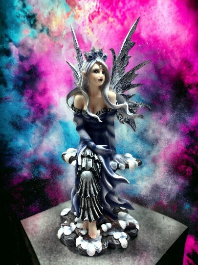 Blue Sitting Winter Fairy Figurine Statue Ornament Mythical Creature Collection Hand Made from Resin-Osiris Craftworks