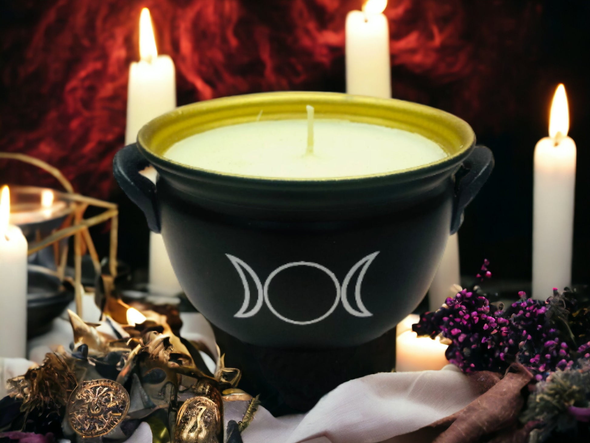 Triple Moon Goddess Cauldron Candle, Wiccan Altar Piece, Soya Wax Pagan Symbol, Mystical Wicca Decor, Enchanted Witchcraft Altar Candle-Osiris Craftworks