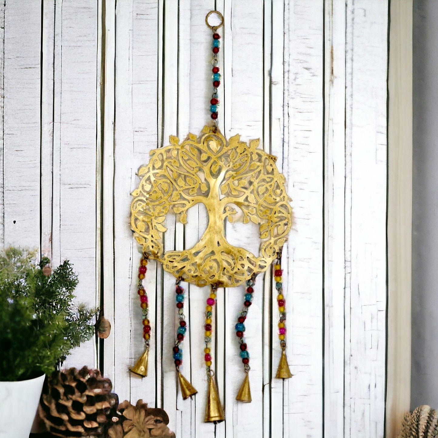 Golden Tree of Life Wind Chime | Metal Harmony Garden Zen Decor | Spiritual Outdoor Hanging Art | Calming Bells Meditation Patio Accessory-Osiris Craftworks