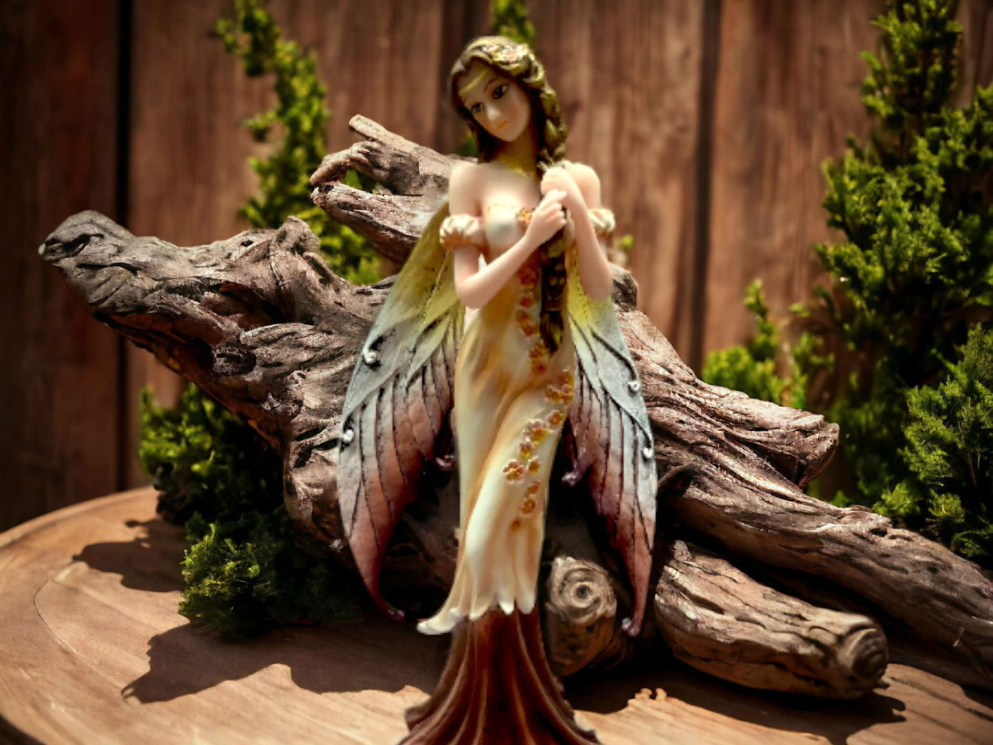 Enchanted Autumn Fairy Statue, Graceful Figurine with Golden Wings, Elegant Fantasy Decor, Mystical Forest Nymph, Hand-Painted Collectible-Osiris Craftworks