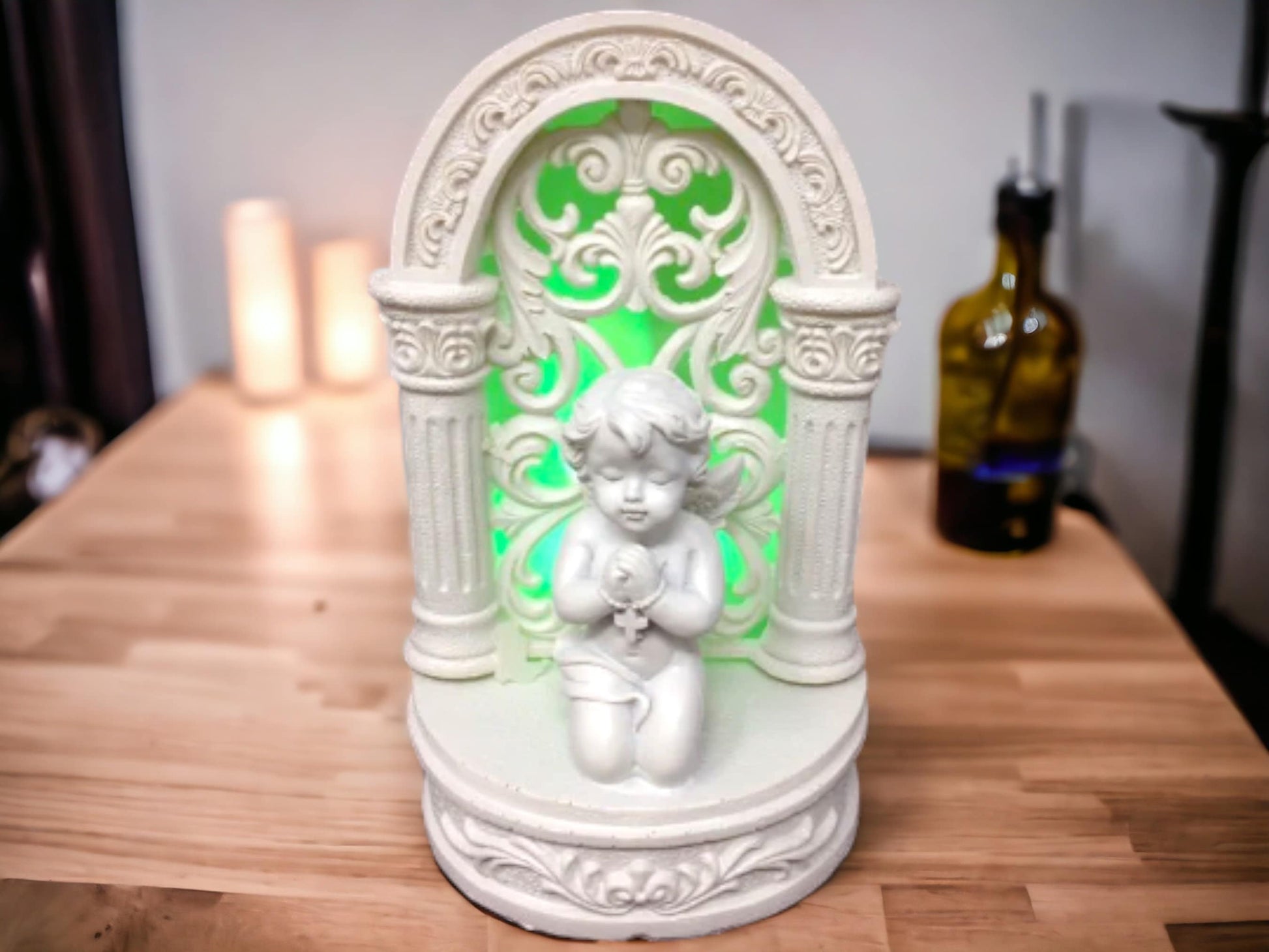 Illuminated Angel Cherub Figurine, Praying Seraph LED Light, Spiritual Glow Decor, Tranquil Prayer Guardian, Decorative Heavenly Statue-Osiris Craftworks