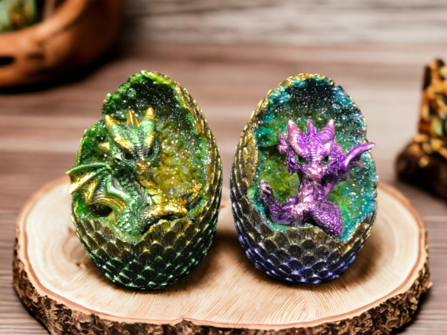 Enchanting LED Dragon Egg Duo, Handcrafted Dragon Hatchlings with Color-Changing Lights, Mythical Fantasy Decor, Magical Dragon Eggs