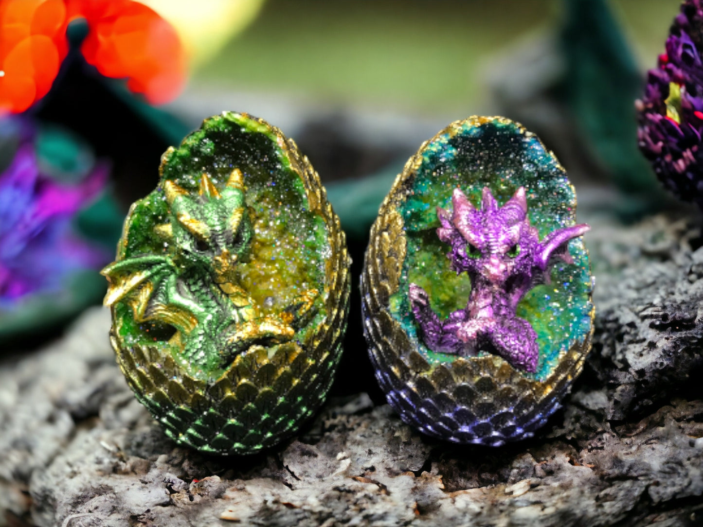 Enchanting LED Dragon Egg Duo, Handcrafted Dragon Hatchlings with Color-Changing Lights, Mythical Fantasy Decor, Magical Dragon Eggs