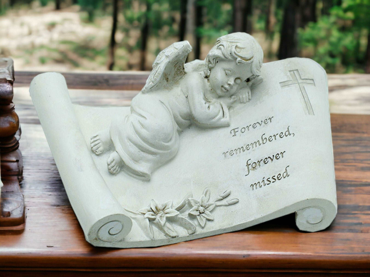 Angel Memorial Resin Stone, Heartfelt Grave Tribute Plaque, Cherished Memory Keepsake, Engraved Angel Sculpture Graveside Marker-Osiris Craftworks