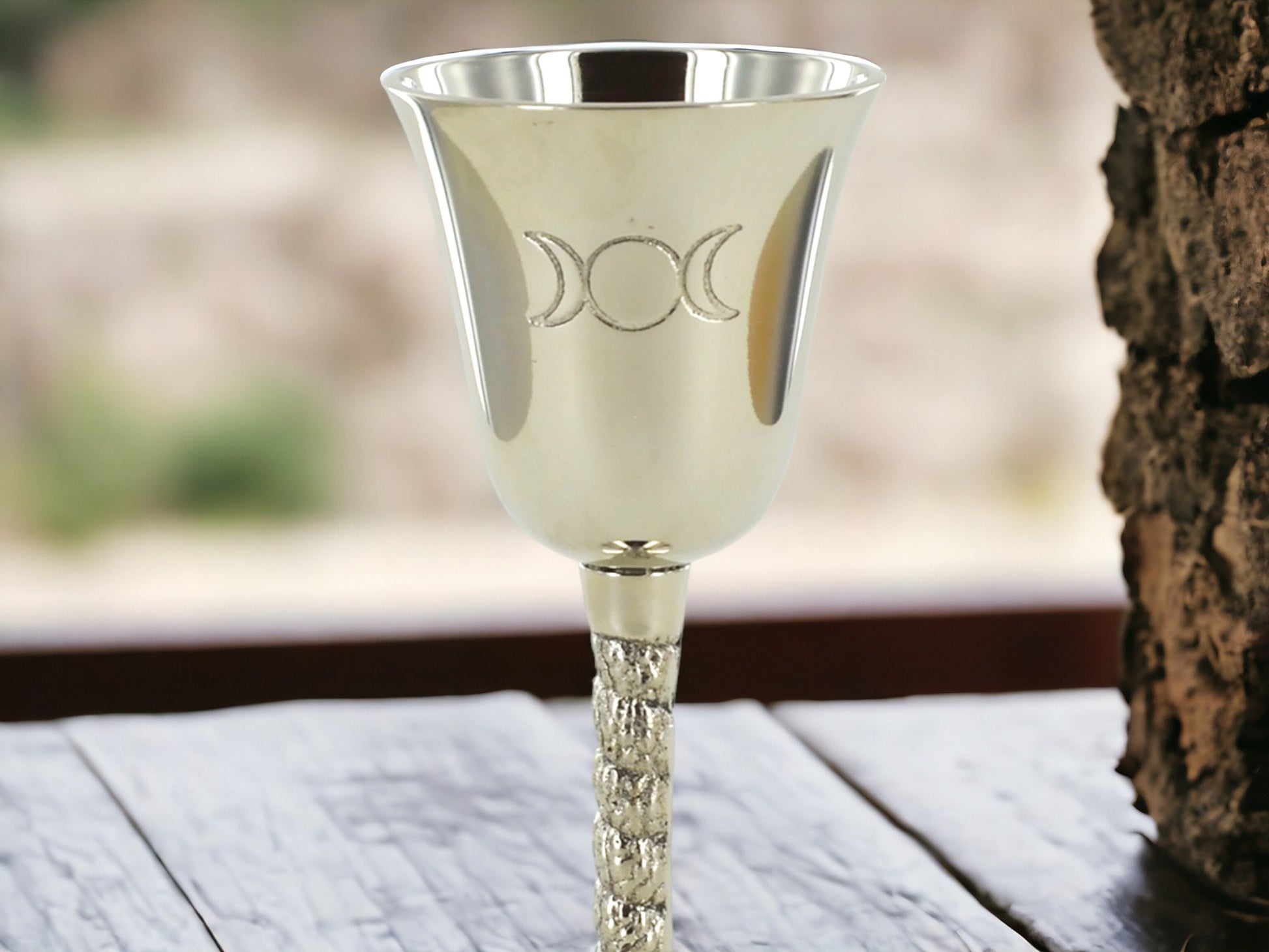 Silver Triple Moon Goddess Goblet Metallic Ritual Cup, Wiccan Altar Supplies, Pagan Drinkware, Esoteric Ceremonial Chalice, Moon Phase Decor-Osiris Craftworks