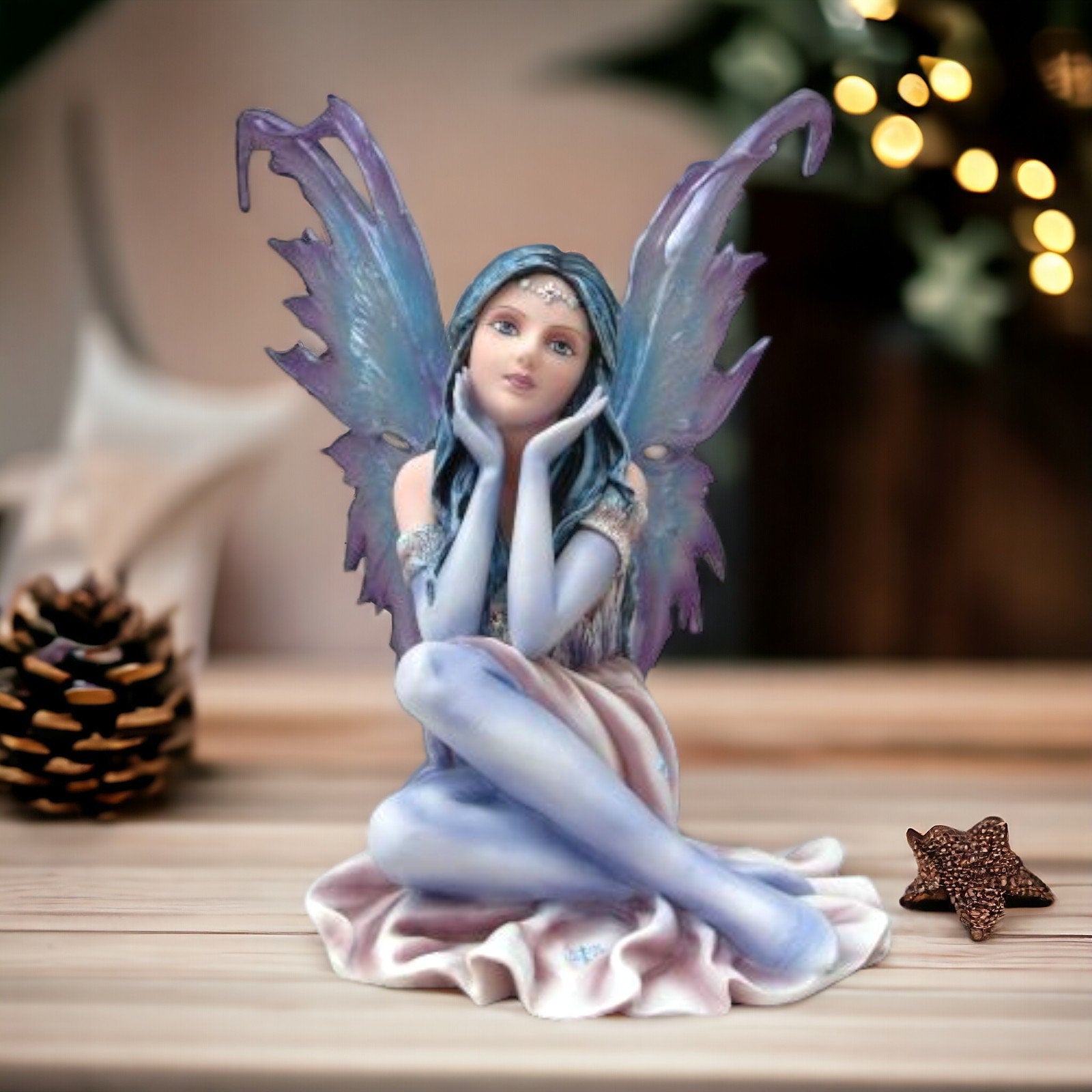 Twilight Fairy Figurine, Ethereal Purple Winged Nymph, Enchanted Fantasy Decor, Mystical Art, Graceful Home Accent, Dreamy Fairy Sculpture-Osiris Craftworks