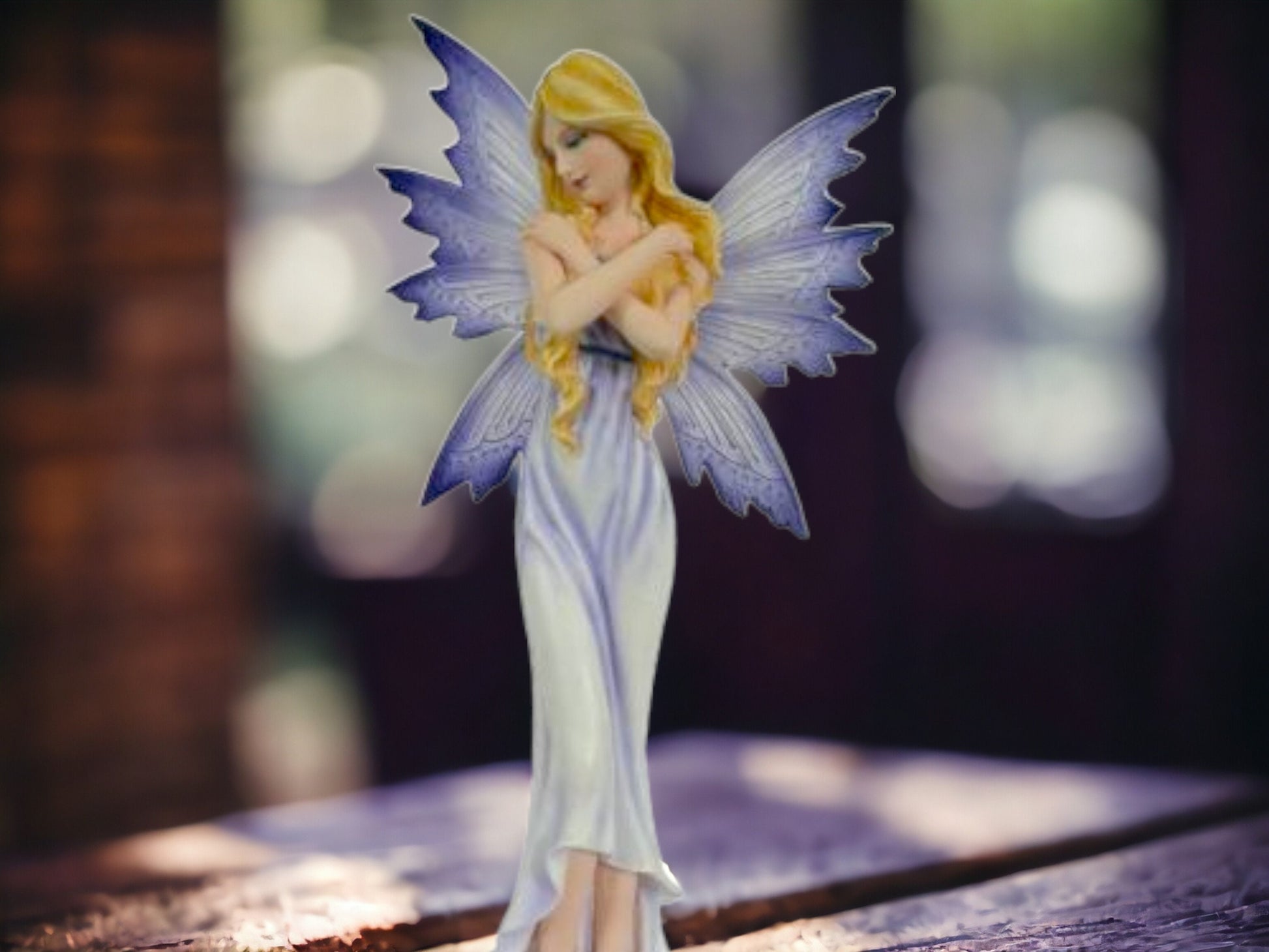 Handcrafted Fairy Statue with Ethereal Blue Wings, Elegant Fantasy Collectible, Mystical Decor, Magical Desk Ornament, Artistic Home Accent-Osiris Craftworks