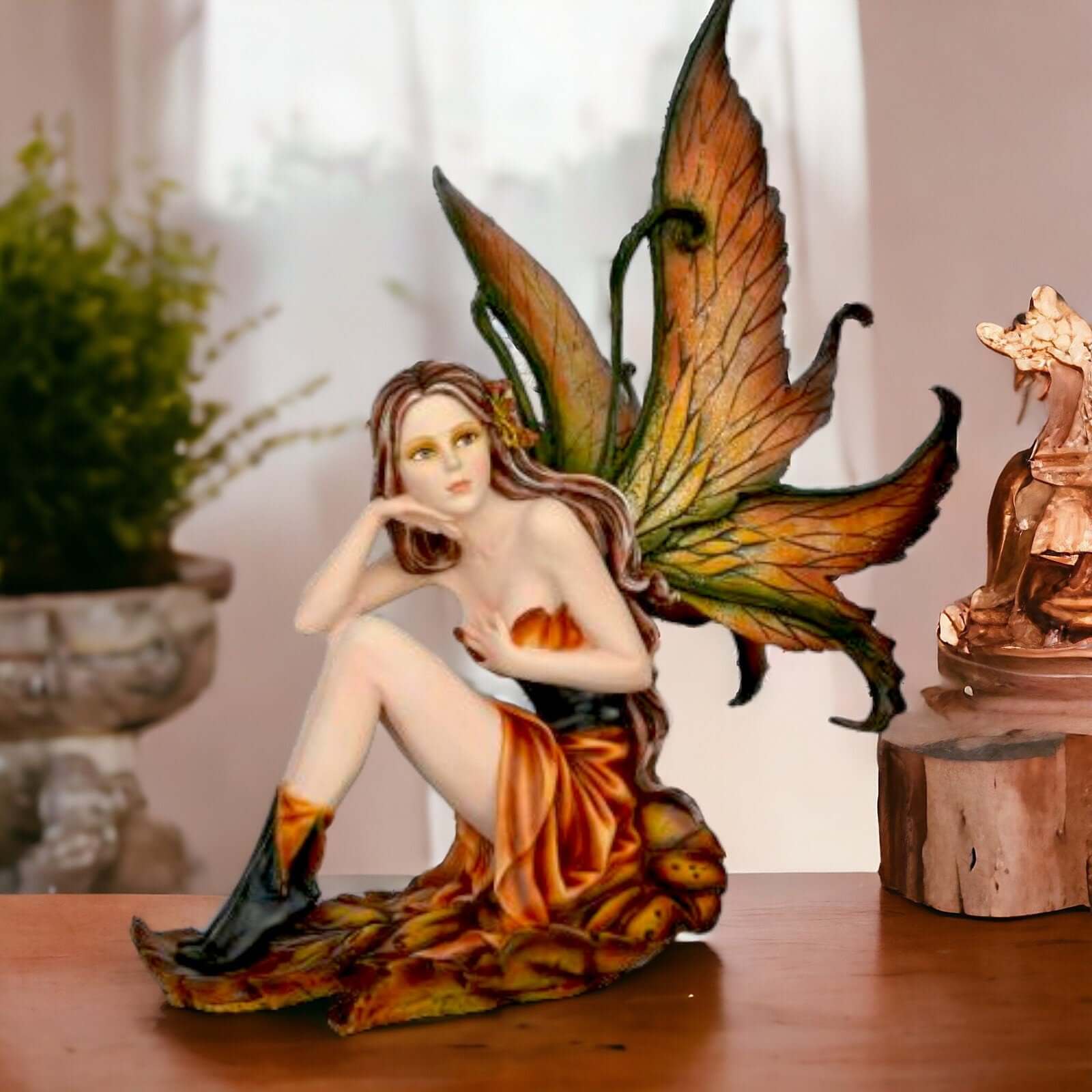 Autumn Leaves Fairy Figurine, Fantasy Sculpture, Elegant Fall Fairy, Nature-Inspired Home Decor, Mystical Artisan Crafted Collector's Piece-Osiris Craftworks