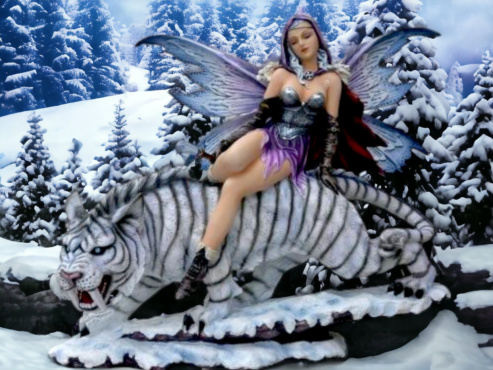 Warrior Fairy on White Tiger Figurine, Majestic Sculpture, Fantasy Battle Guardian Statue, Mythical Creature Decor, Powerful Fantasy Art-Osiris Craftworks