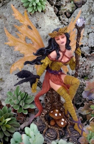 Autumn Enchantress Fairy with Raven Companion Figurine, Mystical Forest Decor, Sorceress Statue, Unique Fantasy Art, Gothic Home Accent-Osiris Craftworks