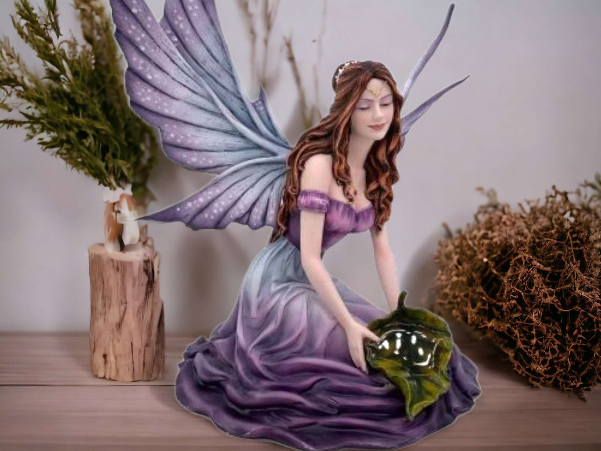 Majestic Lavender Fairy Figurine , Enchanted Elegant Fantasy Decor, Graceful Fae Serene Purple Dress Sculpture, Collector's Dream-Osiris Craftworks