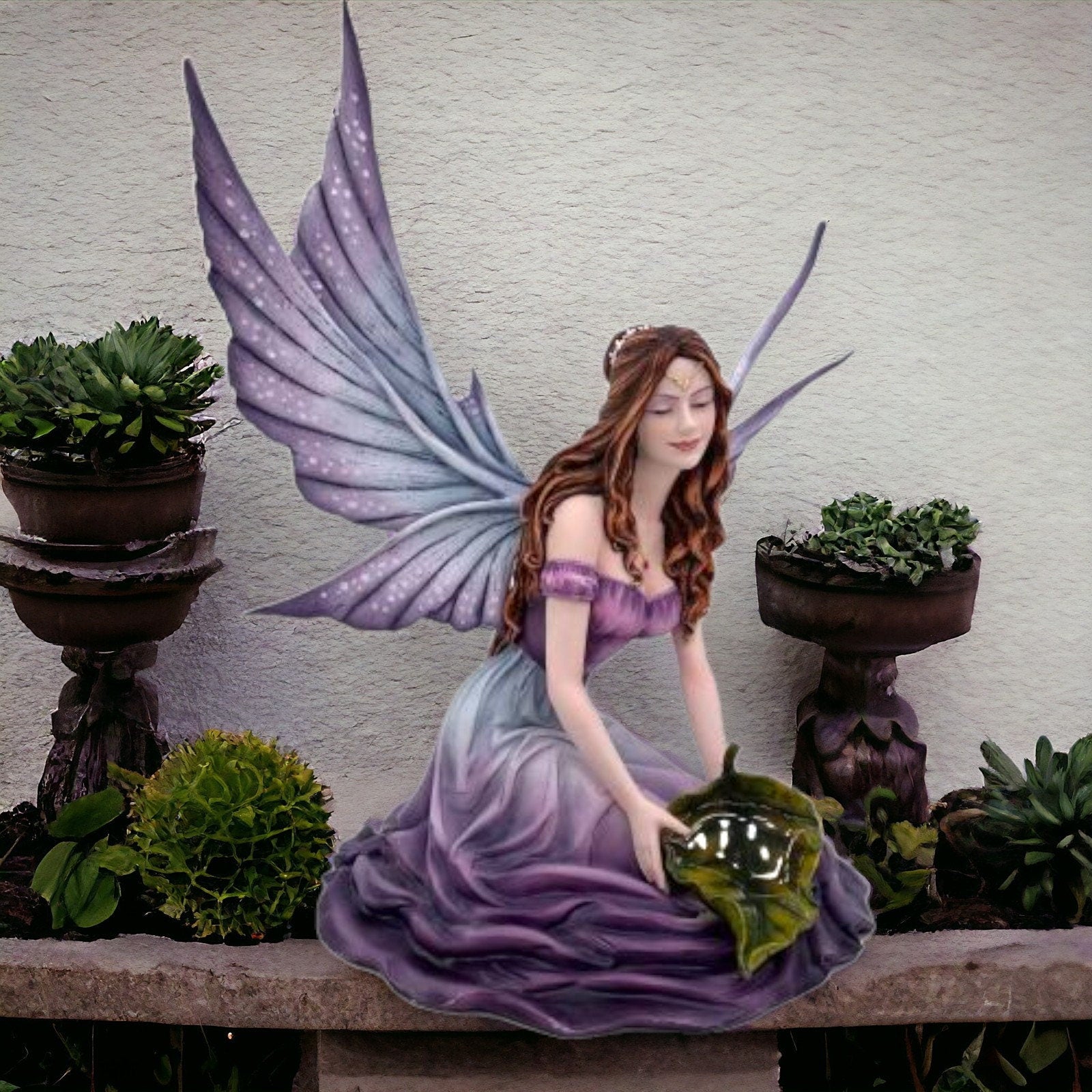 Majestic Lavender Fairy Figurine , Enchanted Elegant Fantasy Decor, Graceful Fae Serene Purple Dress Sculpture, Collector's Dream-Osiris Craftworks