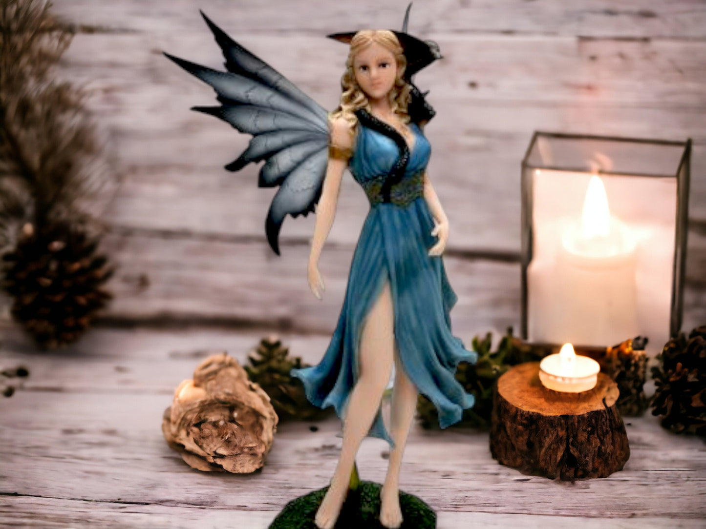 Mystic Dragon Companion Fairy Figurine, Majestic Blue Enchantress with Dragonling, Fantasy Realm Decor, Magical Forest Nymph Mythical Statue-Osiris Craftworks