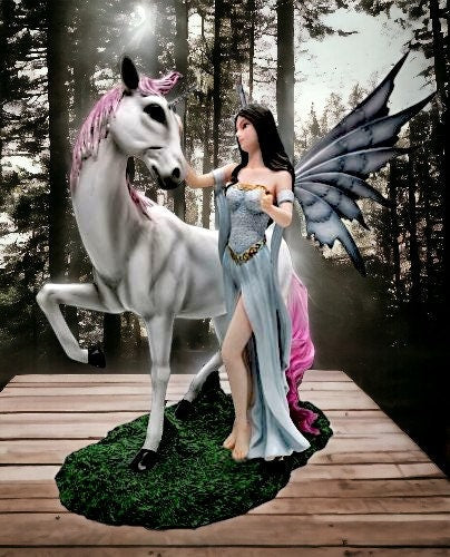 Mystical Fairy and Unicorn Figurine, Enchanted Resin Statue, Magical Fantasy Sculpture, Whimsical Meadow Decor, Ethereal Creature Art-Osiris Craftworks