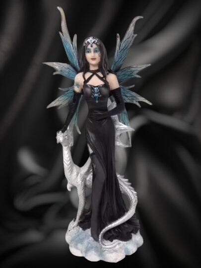 Large Dark Gothic Fairy and Dragon Companion Sculpture Statue Mythical Creatures-Osiris Craftworks