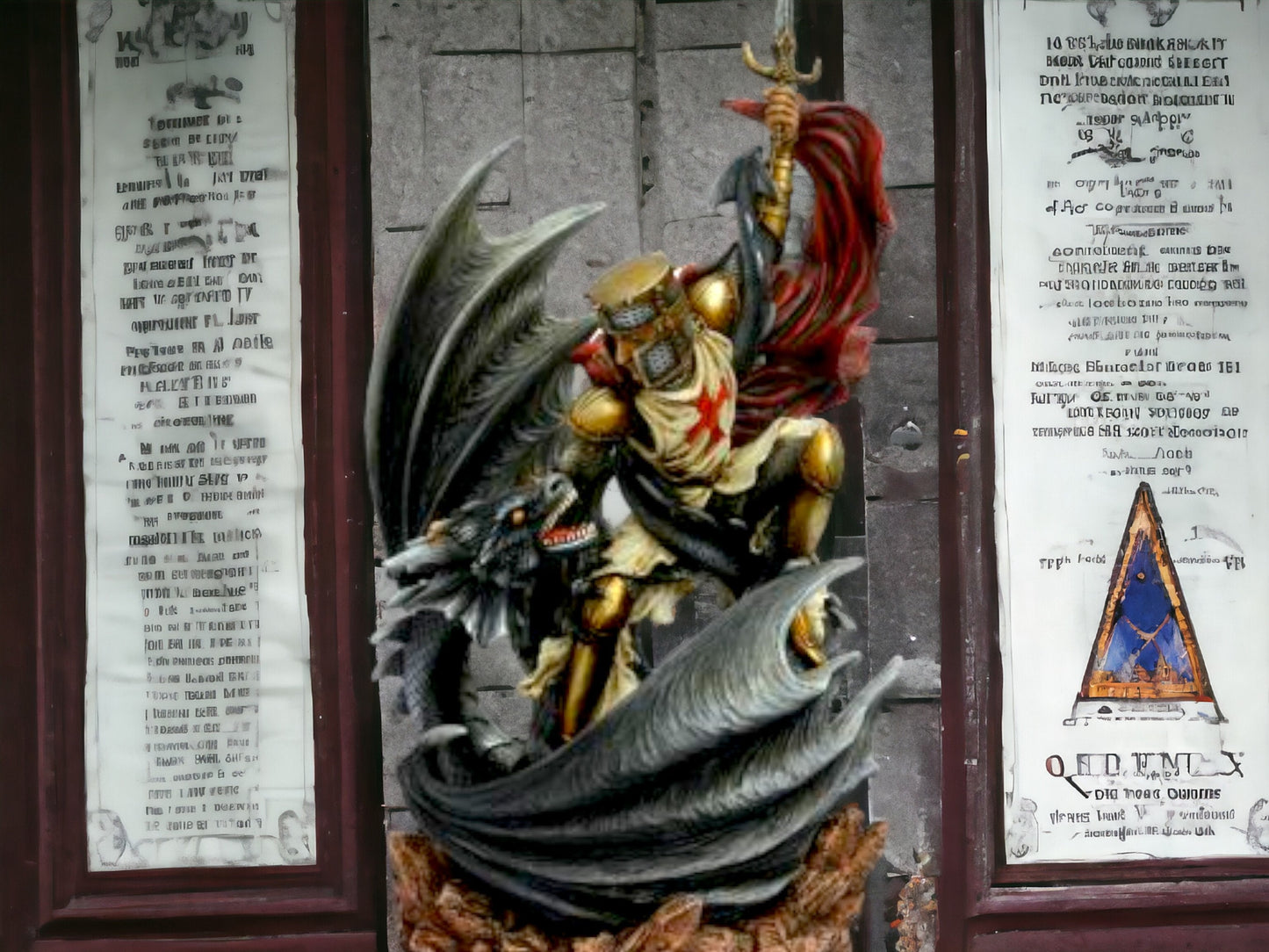 Valiant Templar Knight vs Dragon Statue, Medieval Battle Sculpture, Gothic Home Accent, Legendary Figurine, Epic Tabletop Display-Osiris Craftworks