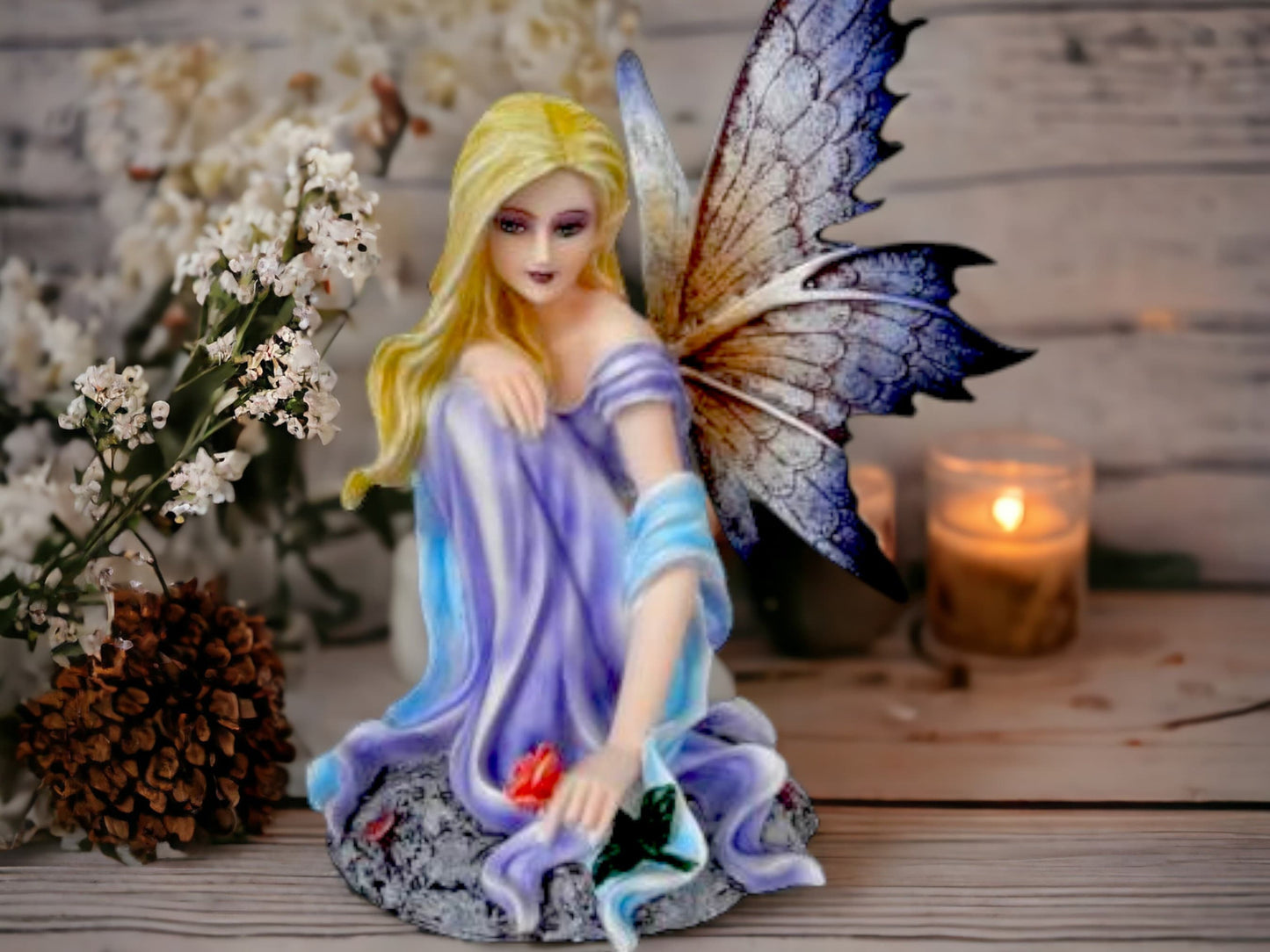 Serene Fairy Figurine, Delicate Flower Faerie, Peaceful Fantasy Decor, Whimsical Home Accent, Enchanting Collectible, Floral Sprite Statue-Osiris Craftworks