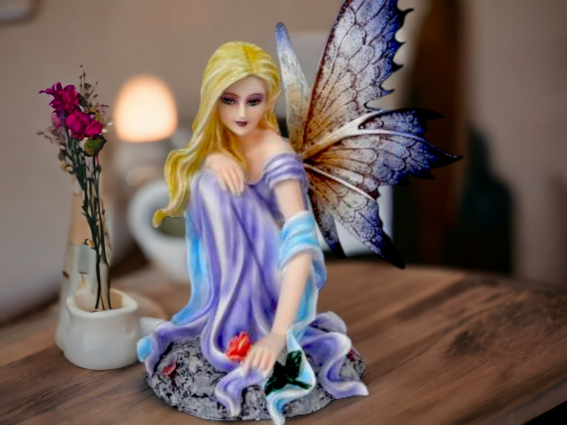 Serene Fairy Figurine, Delicate Flower Faerie, Peaceful Fantasy Decor, Whimsical Home Accent, Enchanting Collectible, Floral Sprite Statue-Osiris Craftworks