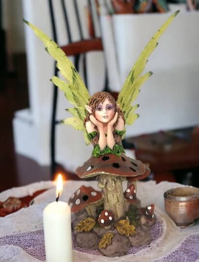 Flower Fairy Resting on Toadstool Statuette Figurine Ornament Sculpture Fairies Collection Figure-Osiris Craftworks