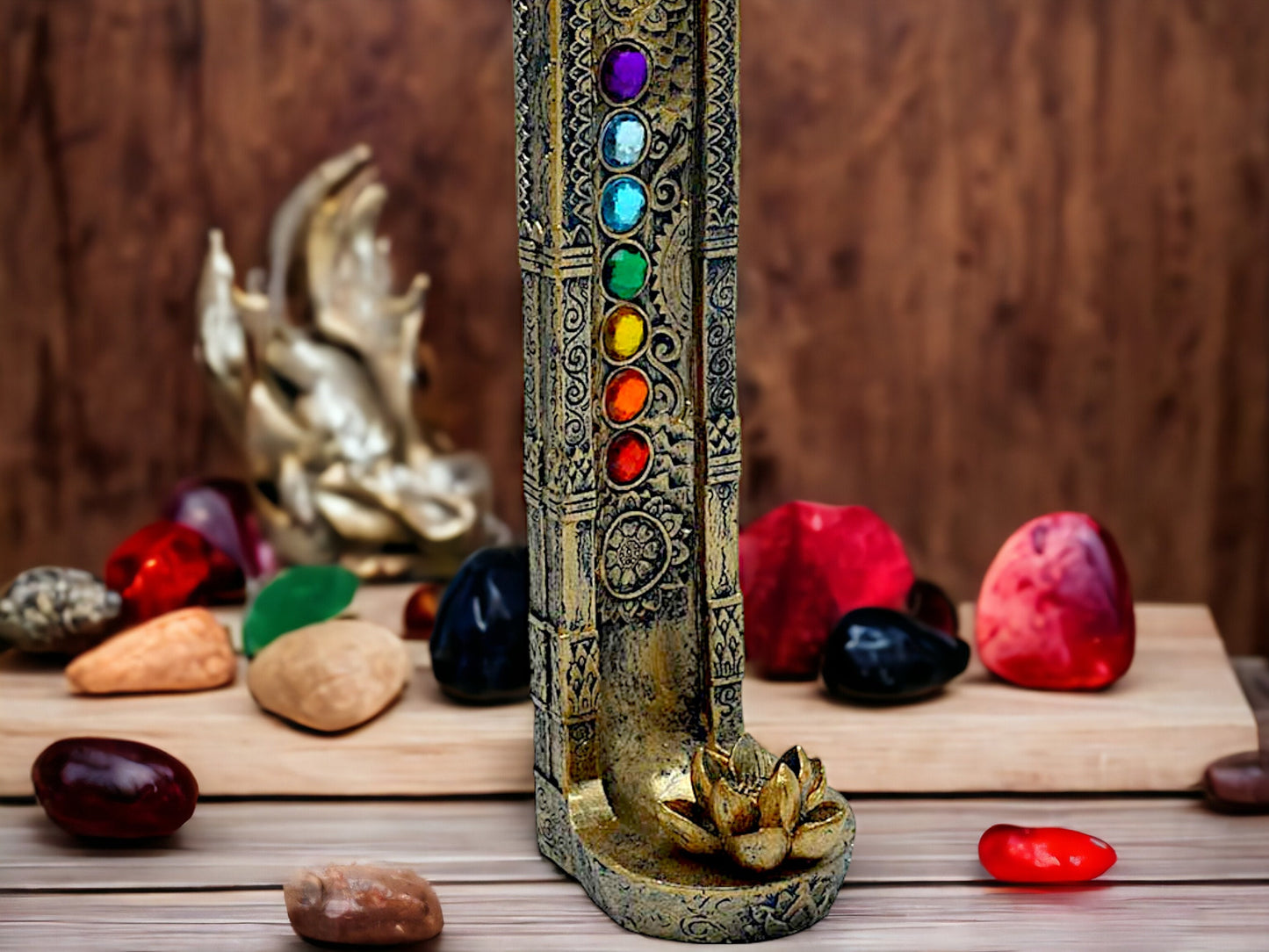 Lotus Chakra Incense Holder, Buddhism Altar Decor Burner, Spiritual Home Ornament, Meditation Yoga Room Accessory, Zen Incense Stick Stand-Osiris Craftworks