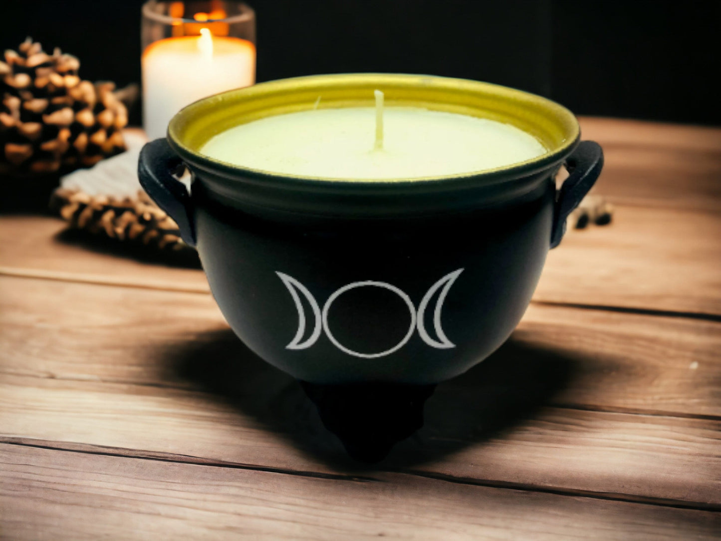 Triple Moon Goddess Cauldron Candle, Wiccan Altar Piece, Soya Wax Pagan Symbol, Mystical Wicca Decor, Enchanted Witchcraft Altar Candle-Osiris Craftworks