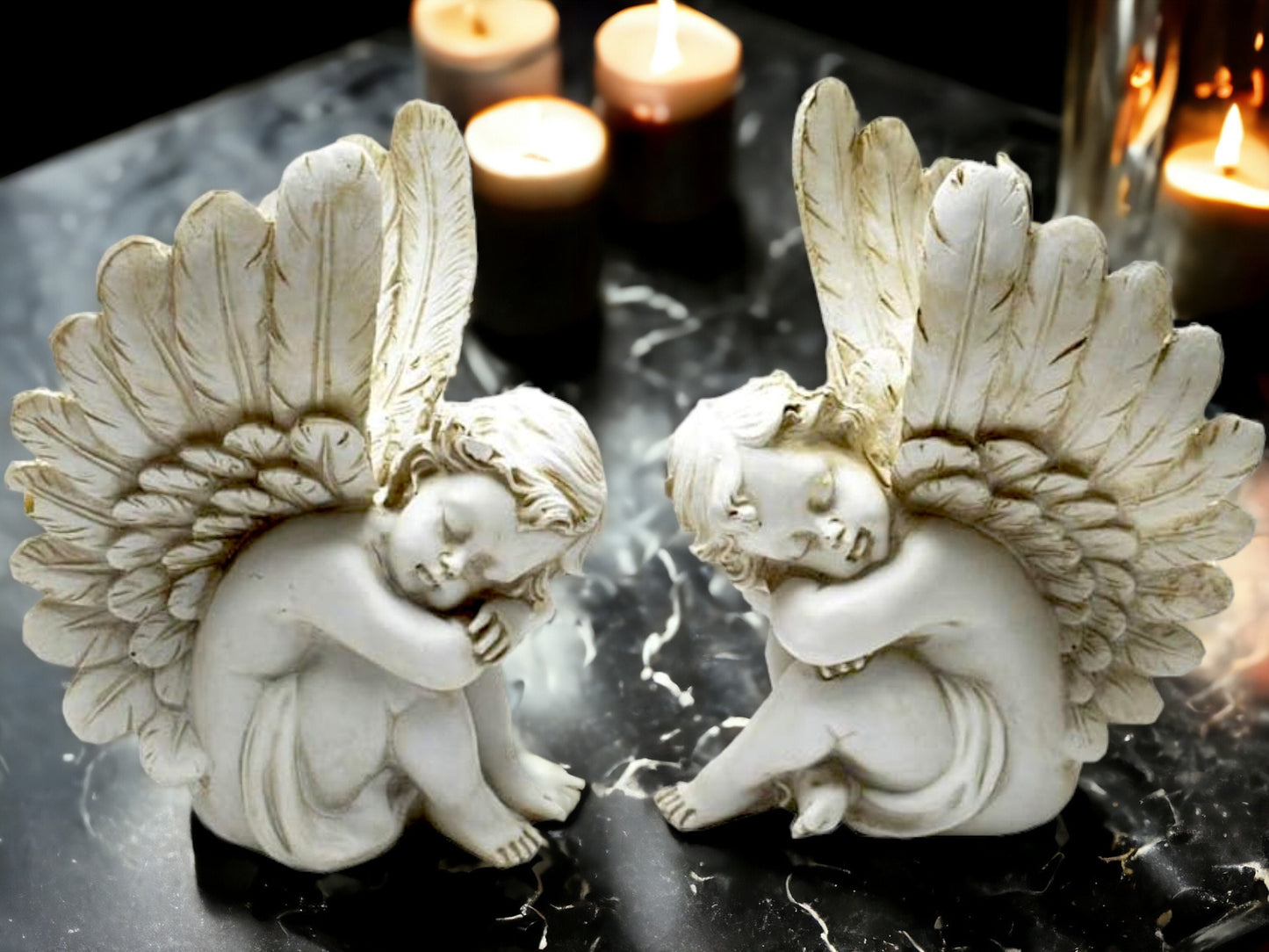 Pair of Cherubs for Graveside and Garden, Tranquil Angel Sculptures, Heavenly Sentinels, Peaceful Cherub Ornaments, Winged Memorial Decor-Osiris Craftworks