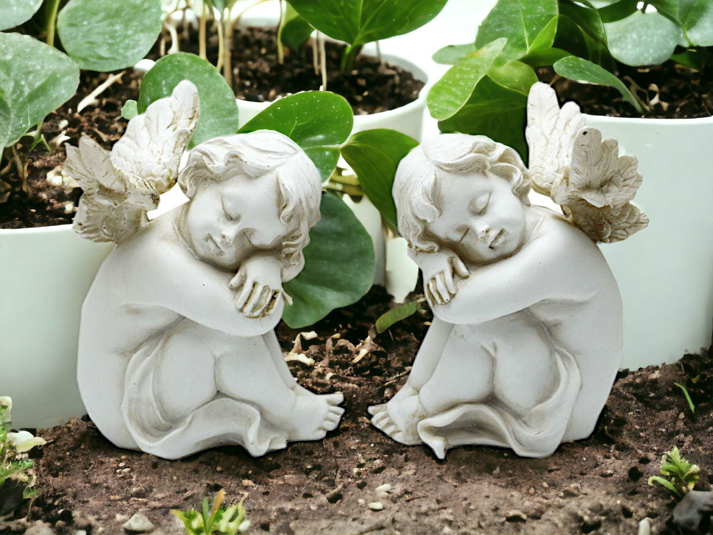 Angelic Grace - Pair of Cherubs Statues, Angel Ornaments, Garden or Graveside Decor, Peaceful Cherubim Figurines, Ethereal Divine Guardians-Osiris Craftworks