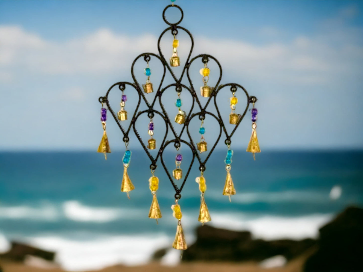 Melodic Harmony Wind Chime, Elegant Windchime Garden Decor, Cascading Heart Design, Soothing Sound, Outdoor Patio Ornament, Artisan Crafted-Osiris Craftworks