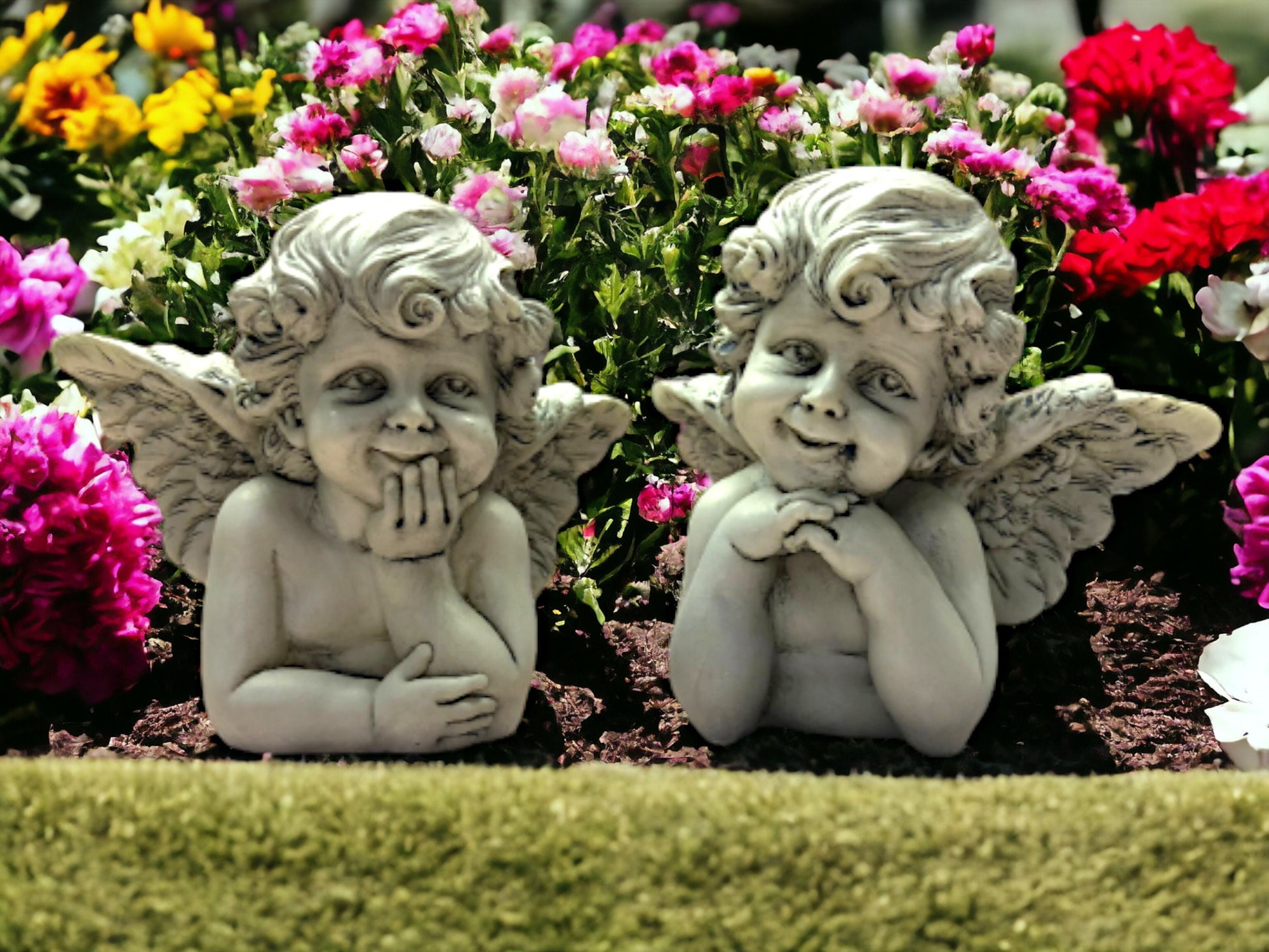 Charming Pair of Cherub Figurines, Thoughtful Angels Statues, Decorative Memorial Sculptures, Angelic Presence for Graveside and Garden-Osiris Craftworks