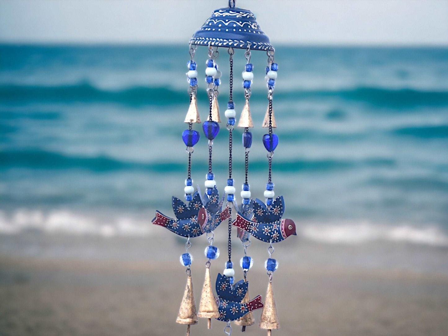 Bohemian Blue Birds and Bells Wind Chime, Enchanting Garden Melody Maker, Peaceful Patio Harmonizer, Unique Hanging Art, Home Serenity-Osiris Craftworks