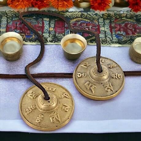 Tibetan Brass Tingshas with Traditional Symbols, Mindfulness Bells Meditation Cymbals, Spiritual Ritual Bell, Yoga Practice Enhancer-Osiris Craftworks