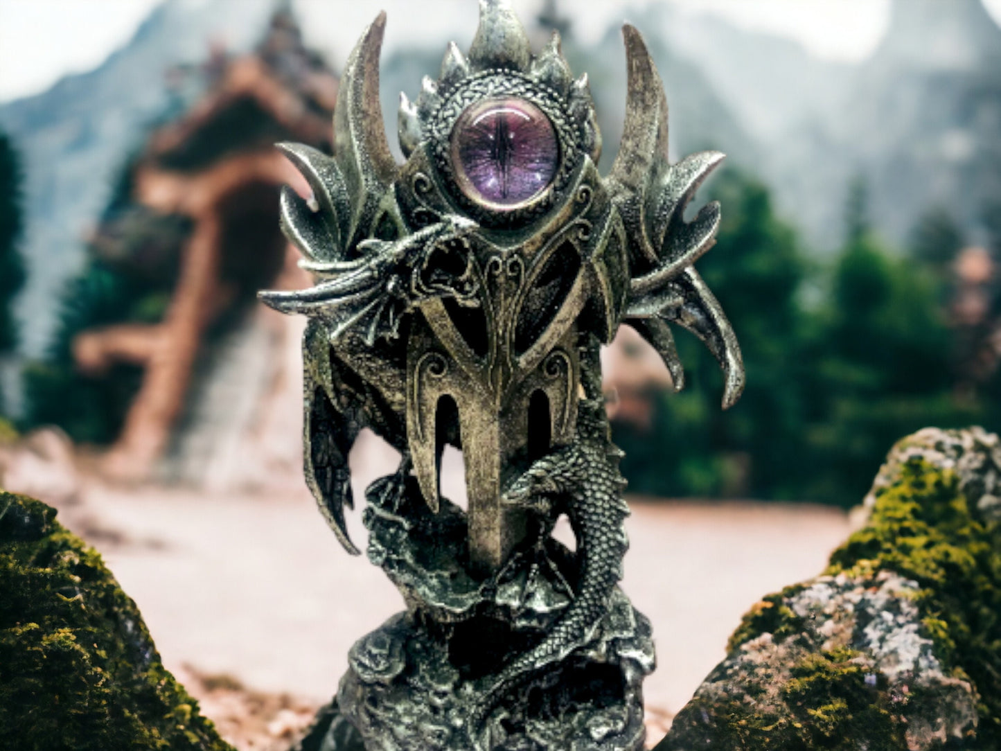 Mystical Dragon Eye Resin Tower, Enigmatic Gothic Sculpture Fantasy Decor, Guardian Dragon with Orb, Mystical Keepsake, Dark Fantasy Art-Osiris Craftworks