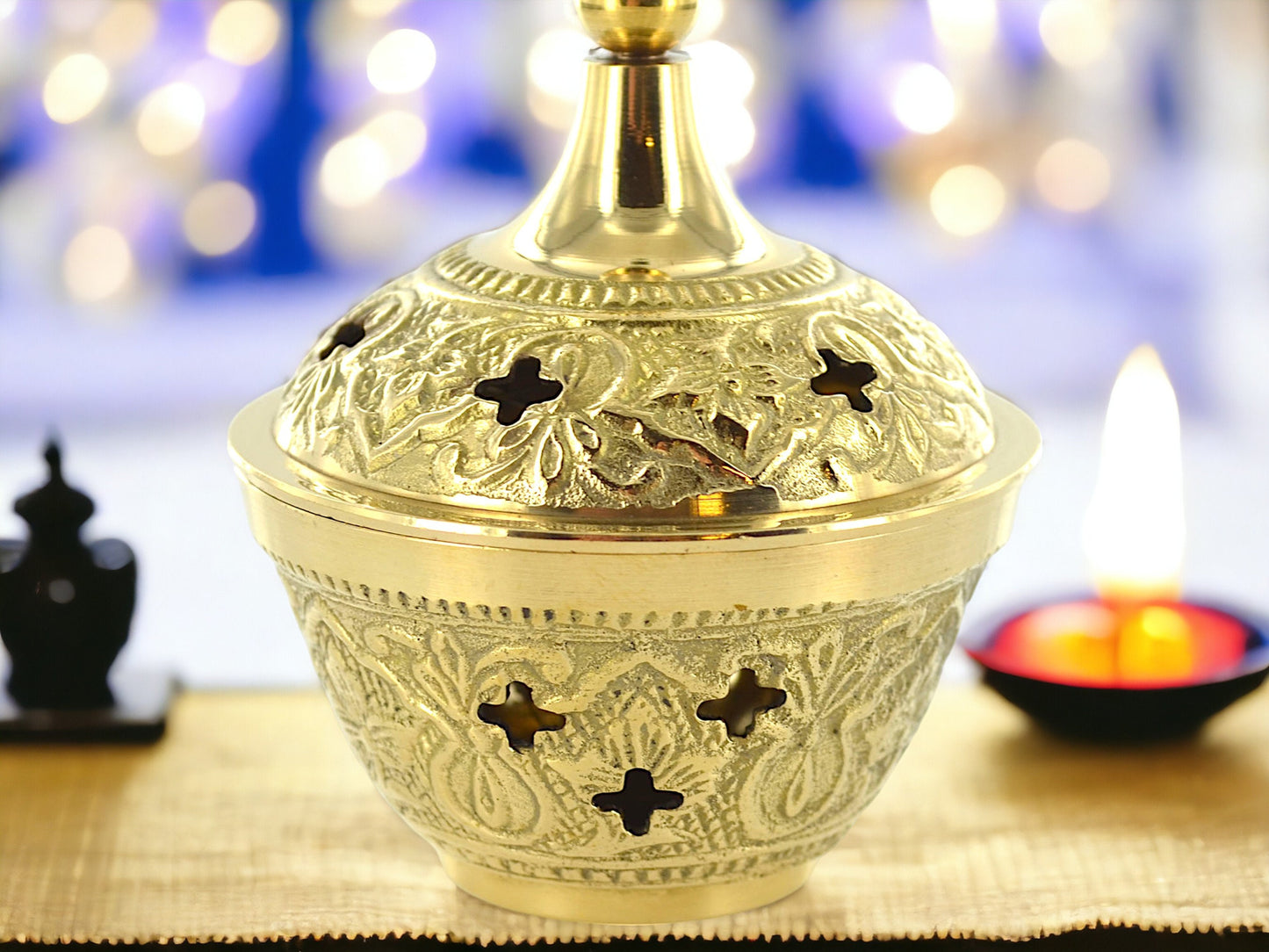 Enchanting Brass Incense Burner with Mesh Top – Artisan Crafted, Elegant Floral Design, Perfect for Spiritual Aromatherapy and Meditation-Osiris Craftworks