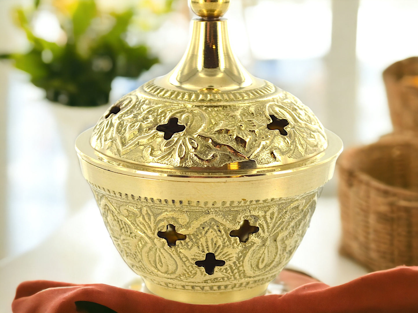 Enchanting Brass Incense Burner with Mesh Top – Artisan Crafted, Elegant Floral Design, Perfect for Spiritual Aromatherapy and Meditation-Osiris Craftworks