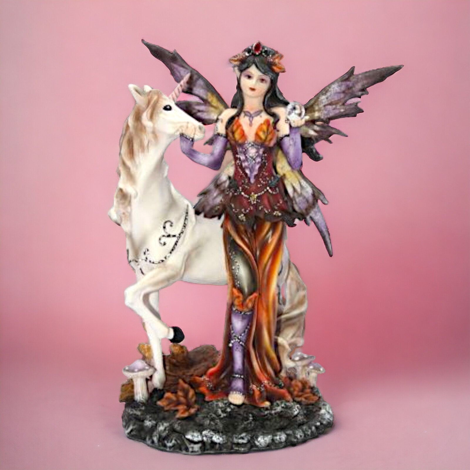 Enchanted Forest Fairy and Majestic Unicorn Figurine, Mystical Sculpture, Magical Statue Home Decor, Whimsical Fantasy Art Collectible-Osiris Craftworks